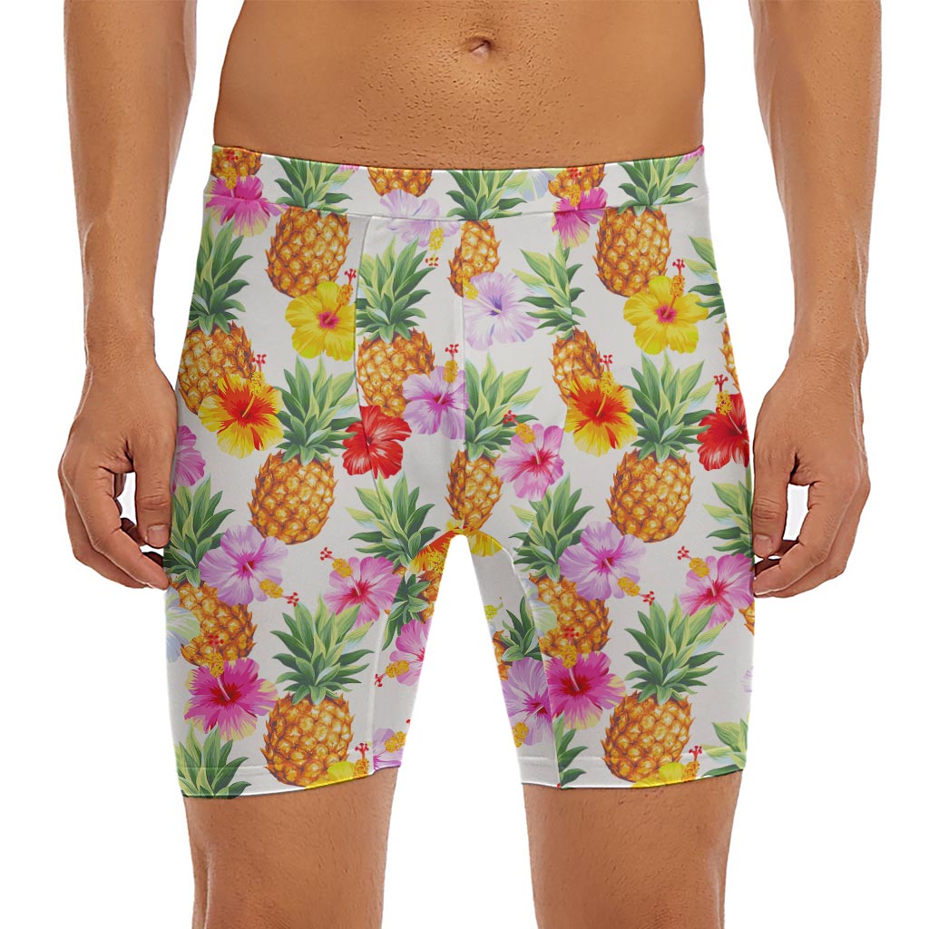 Hawaii Hibiscus Pineapple Pattern Print Men's Long Boxer Briefs