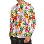 Hawaii Hibiscus Pineapple Pattern Print Men's Long Sleeve Rash Guard