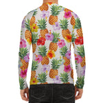 Hawaii Hibiscus Pineapple Pattern Print Men's Long Sleeve Rash Guard