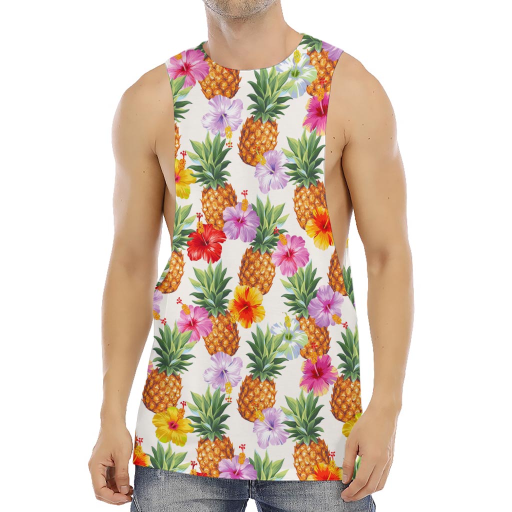 Hawaii Hibiscus Pineapple Pattern Print Men's Muscle Tank Top