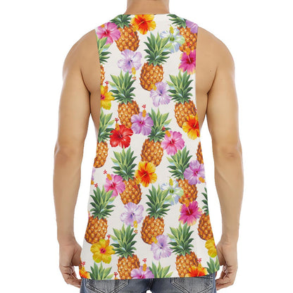 Hawaii Hibiscus Pineapple Pattern Print Men's Muscle Tank Top