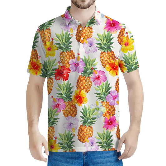 Hawaii Hibiscus Pineapple Pattern Print Men's Polo Shirt