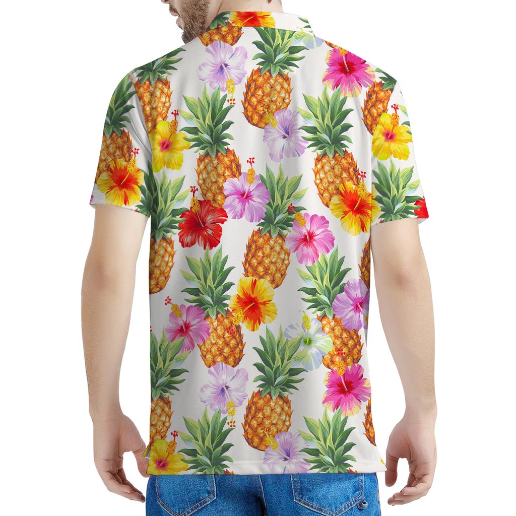 Hawaii Hibiscus Pineapple Pattern Print Men's Polo Shirt