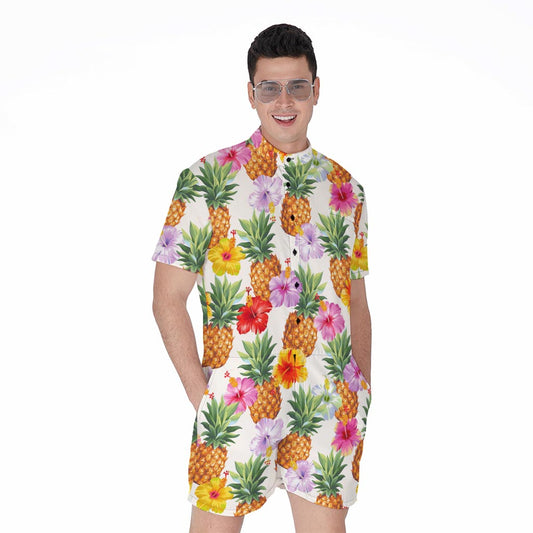 Hawaii Hibiscus Pineapple Pattern Print Men's Rompers