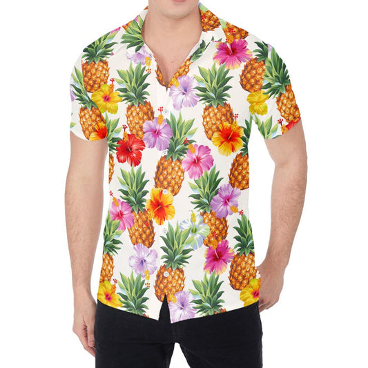 Hawaii Hibiscus Pineapple Pattern Print Men's Shirt