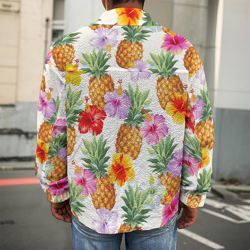 Hawaii Hibiscus Pineapple Pattern Print Men's Shirt Jacket