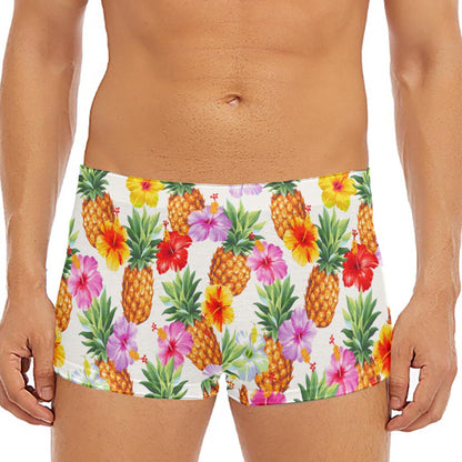 Hawaii Hibiscus Pineapple Pattern Print Men's Short Boxer Briefs