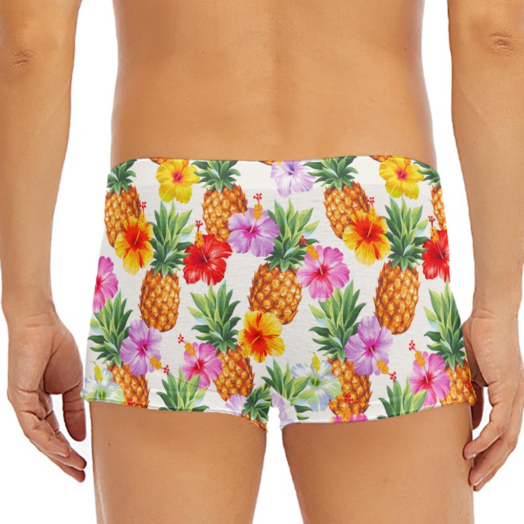 Hawaii Hibiscus Pineapple Pattern Print Men's Short Boxer Briefs