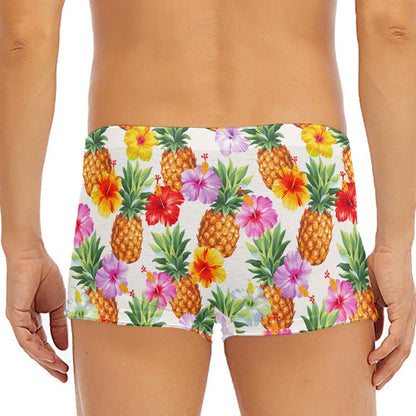 Hawaii Hibiscus Pineapple Pattern Print Men's Short Boxer Briefs
