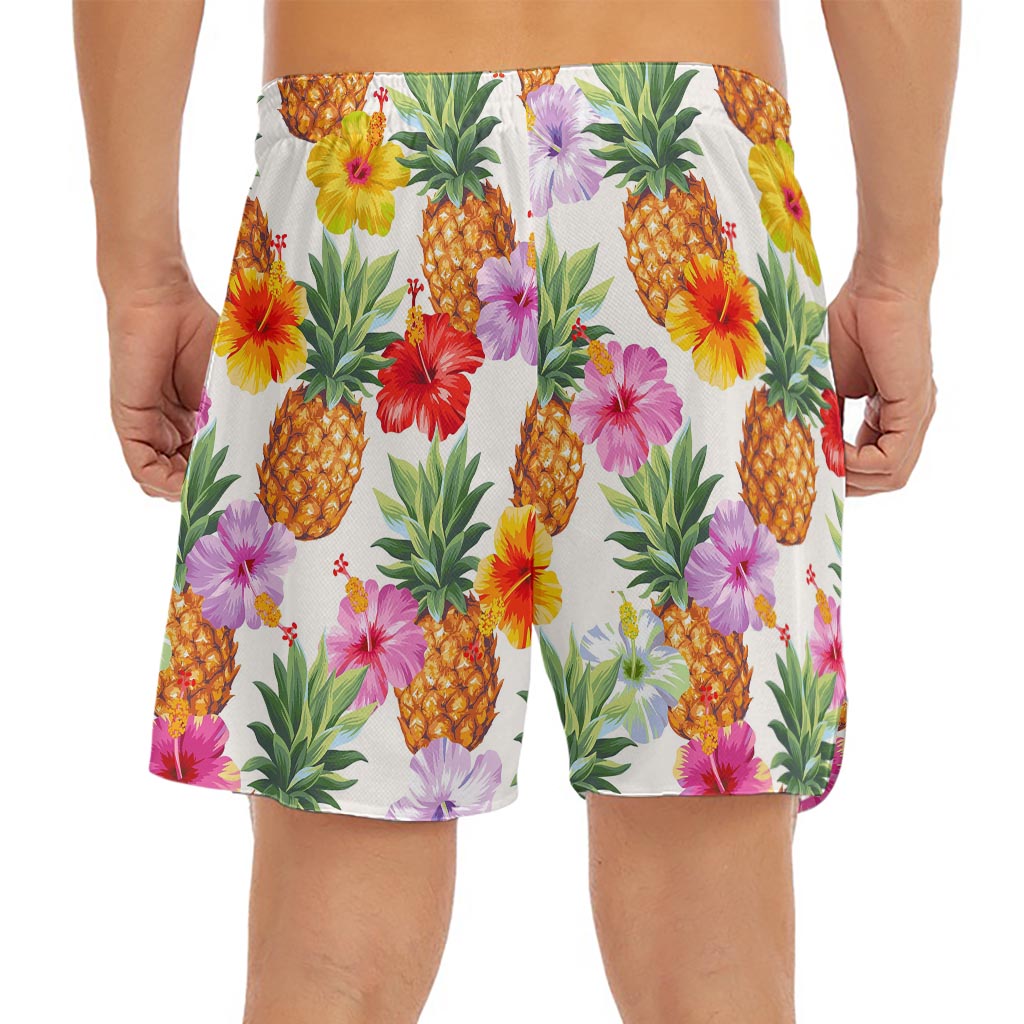Hawaii Hibiscus Pineapple Pattern Print Men's Split Running Shorts