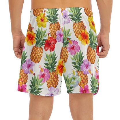 Hawaii Hibiscus Pineapple Pattern Print Men's Split Running Shorts