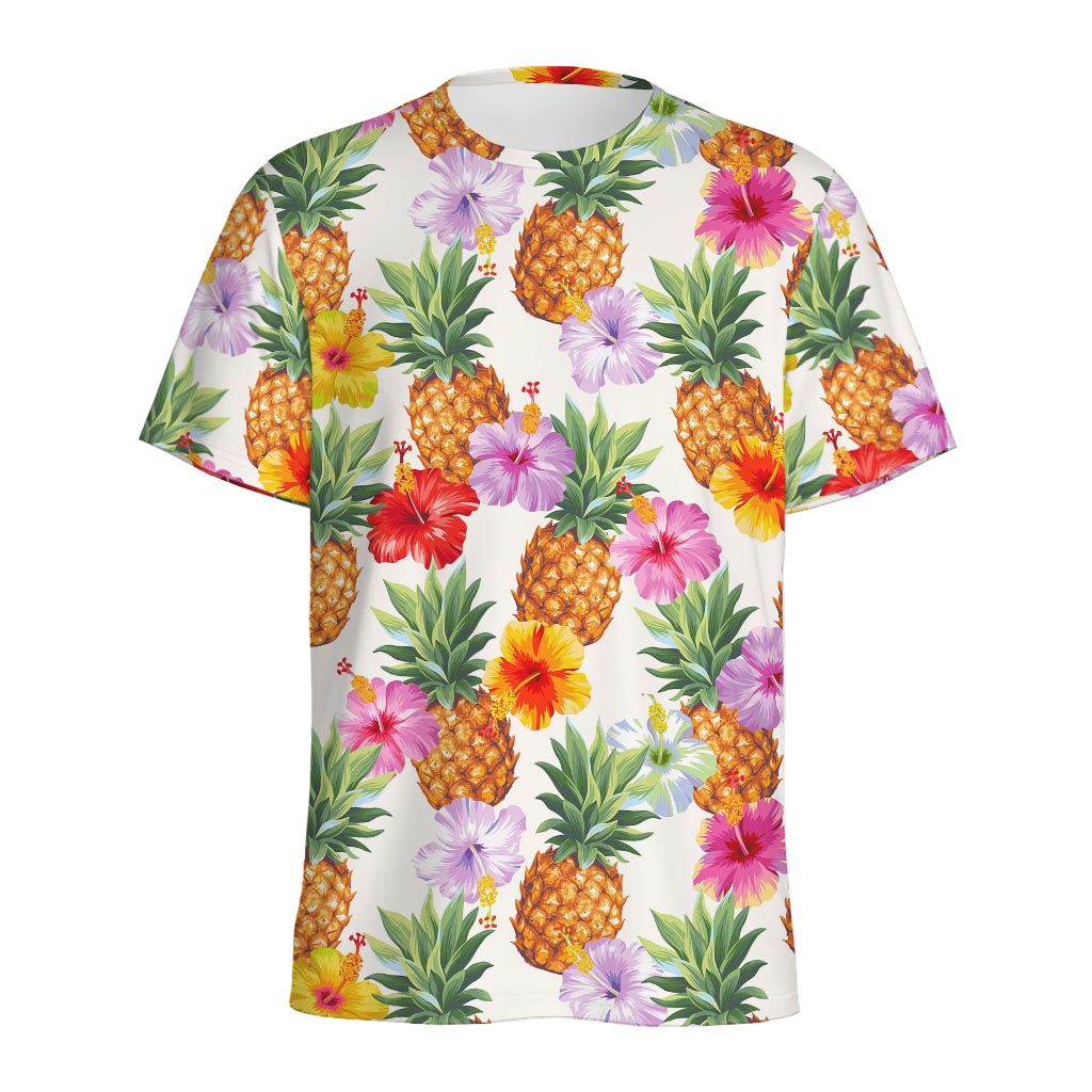 Hawaii Hibiscus Pineapple Pattern Print Men's Sports T-Shirt