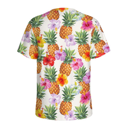 Hawaii Hibiscus Pineapple Pattern Print Men's Sports T-Shirt