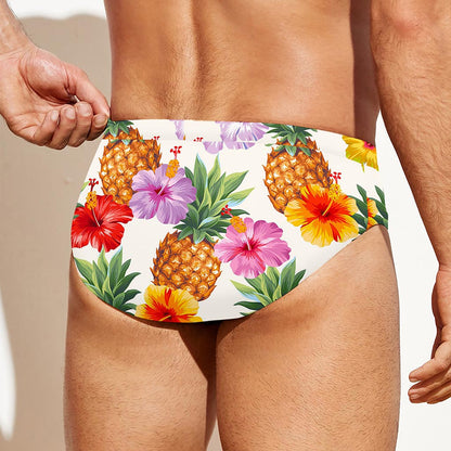 Hawaii Hibiscus Pineapple Pattern Print Men's Swim Briefs