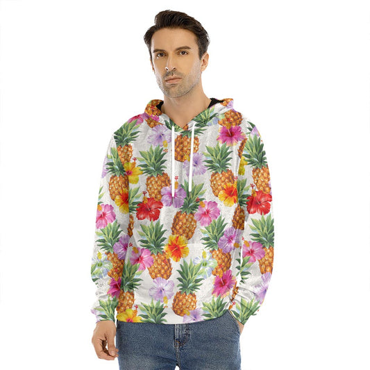 Hawaii Hibiscus Pineapple Pattern Print Men's Velvet Pullover Hoodie