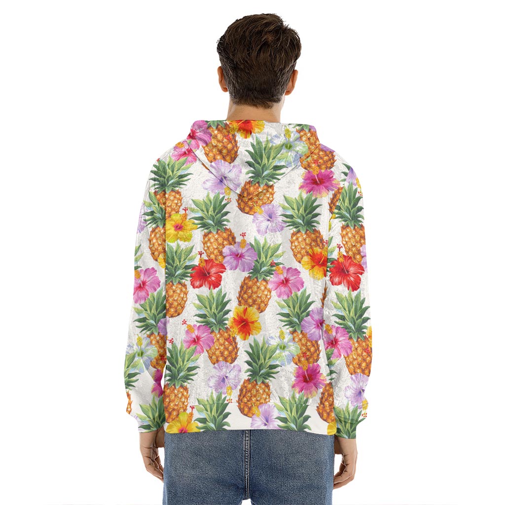 Hawaii Hibiscus Pineapple Pattern Print Men's Velvet Pullover Hoodie