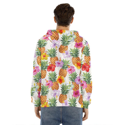 Hawaii Hibiscus Pineapple Pattern Print Men's Velvet Pullover Hoodie