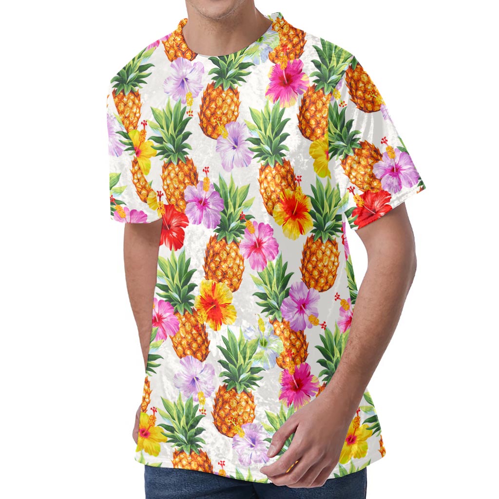 Hawaii Hibiscus Pineapple Pattern Print Men's Velvet T-Shirt