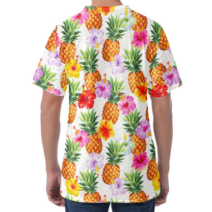 Hawaii Hibiscus Pineapple Pattern Print Men's Velvet T-Shirt