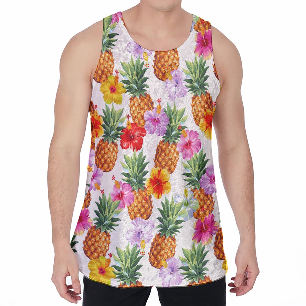 Hawaii Hibiscus Pineapple Pattern Print Men's Velvet Tank Top