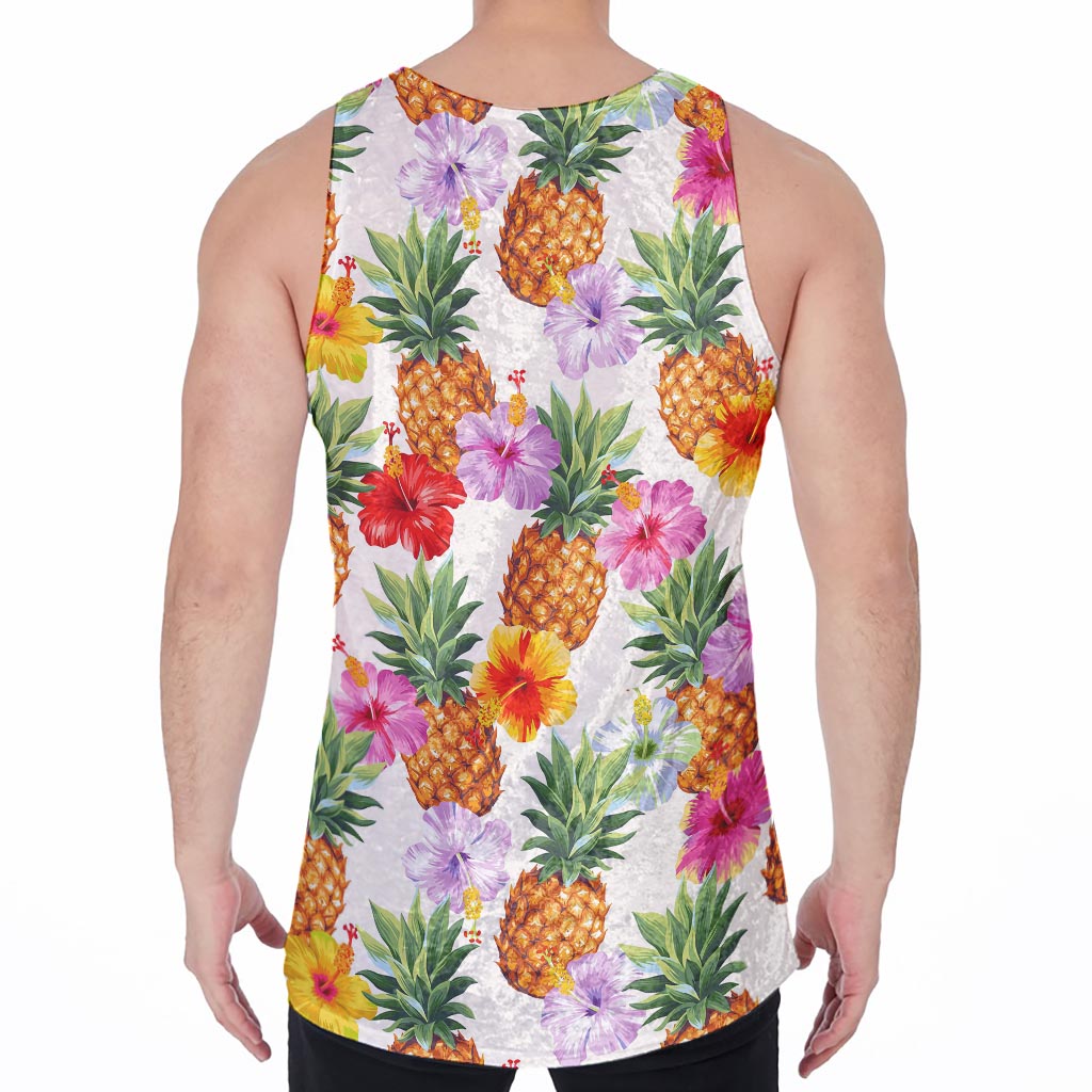 Hawaii Hibiscus Pineapple Pattern Print Men's Velvet Tank Top
