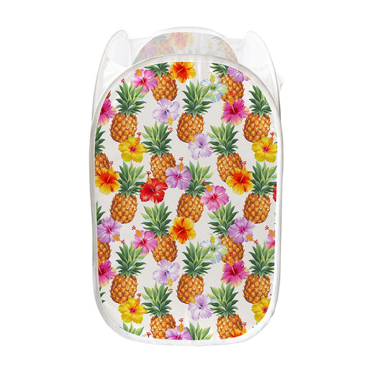 Hawaii Hibiscus Pineapple Pattern Print Mesh Laundry Hamper