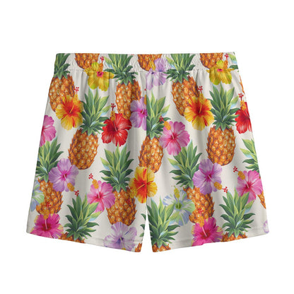 Hawaii Hibiscus Pineapple Pattern Print Mesh Shorts
