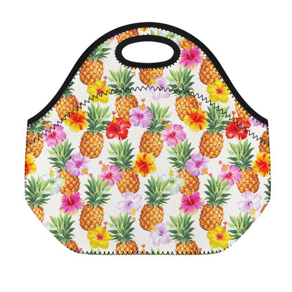Hawaii Hibiscus Pineapple Pattern Print Neoprene Lunch Bag