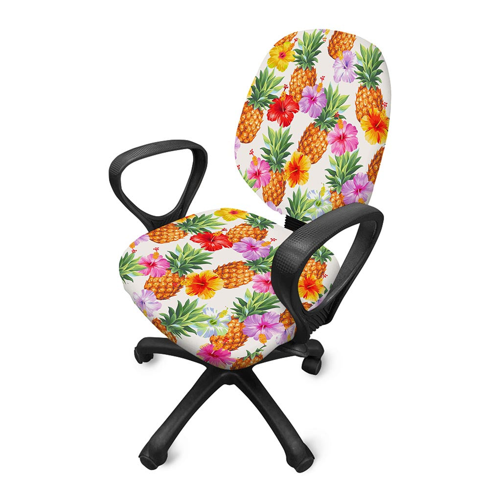 Hawaii Hibiscus Pineapple Pattern Print Office Chair Cover