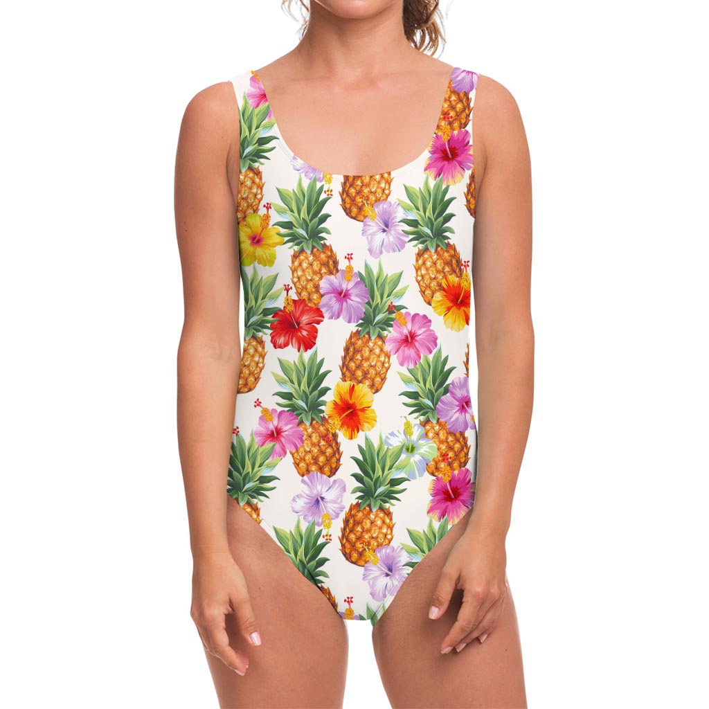 Hawaii Hibiscus Pineapple Pattern Print One Piece Swimsuit