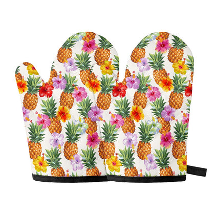 Hawaii Hibiscus Pineapple Pattern Print Oven Mitts