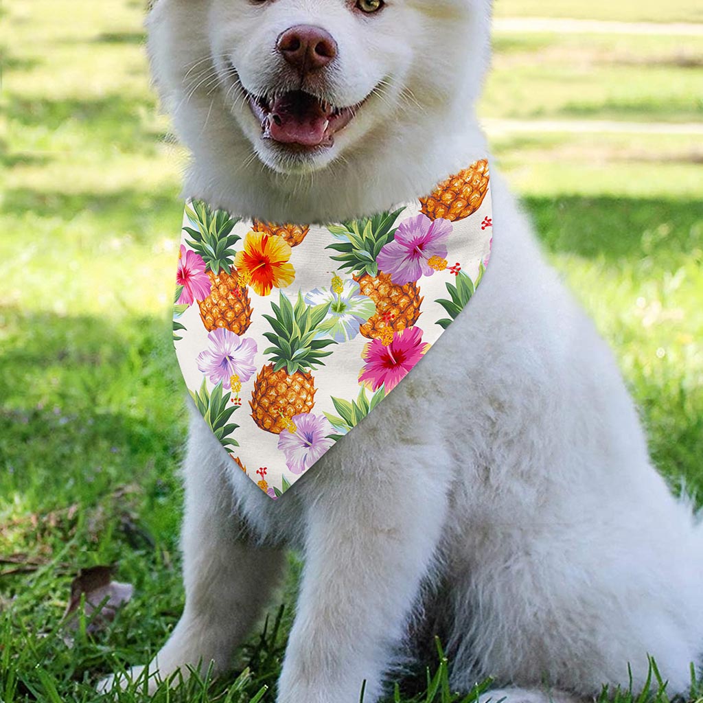 Hawaii Hibiscus Pineapple Pattern Print Over The Collar Dog Bandana