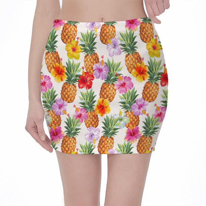 Hawaii Hibiscus Pineapple Pattern Print Pencil Mini Skirt