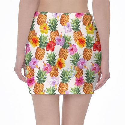 Hawaii Hibiscus Pineapple Pattern Print Pencil Mini Skirt