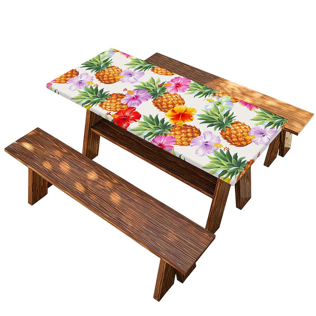 Hawaii Hibiscus Pineapple Pattern Print Picnic Table Cover