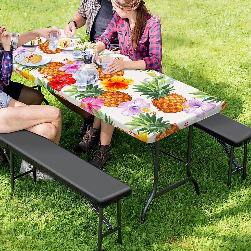 Hawaii Hibiscus Pineapple Pattern Print Picnic Table Cover