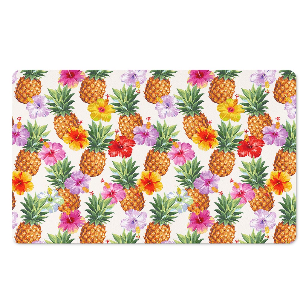 Hawaii Hibiscus Pineapple Pattern Print Polyester Doormat