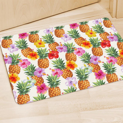 Hawaii Hibiscus Pineapple Pattern Print Polyester Doormat