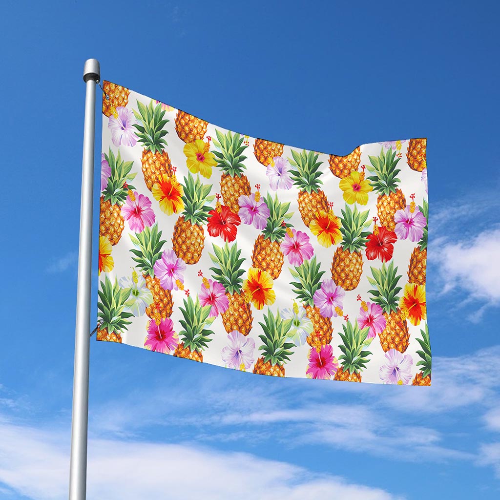 Hawaii Hibiscus Pineapple Pattern Print Polyester Flag
