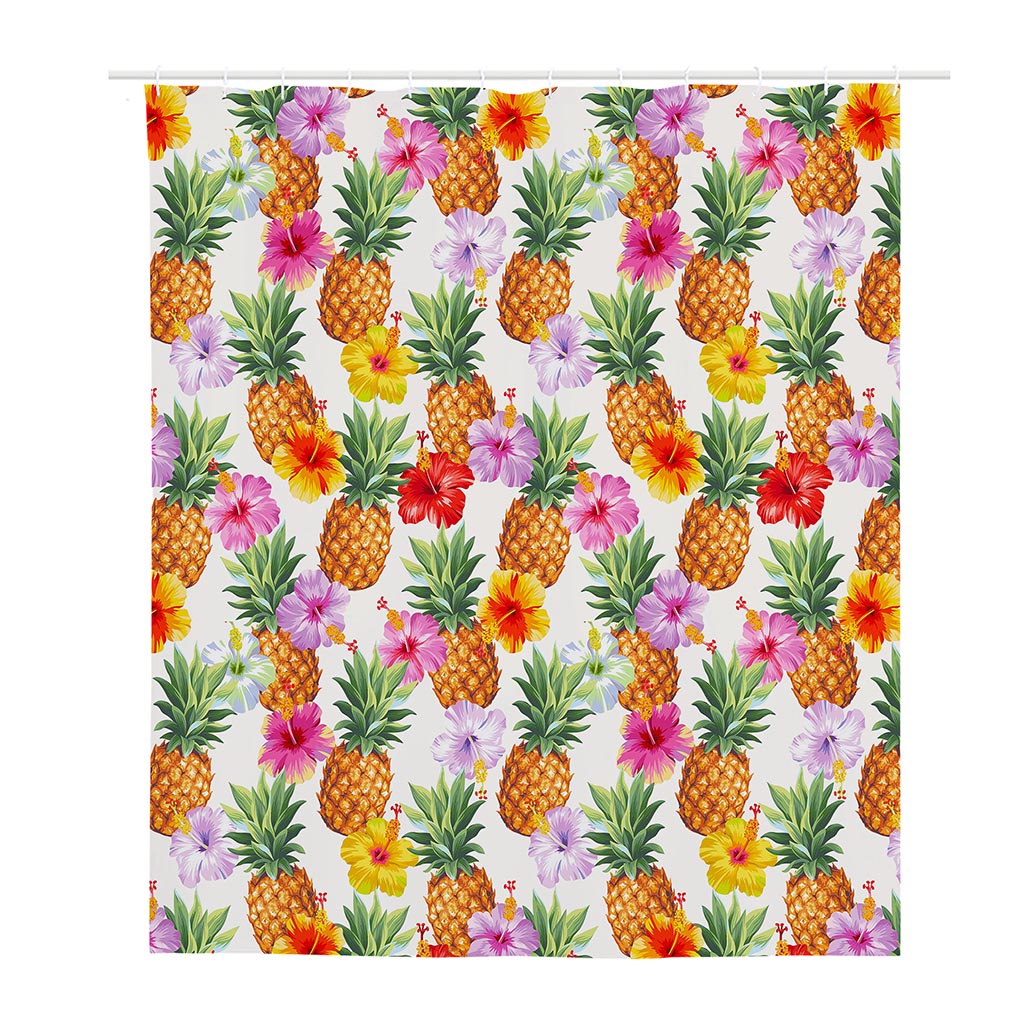 Hawaii Hibiscus Pineapple Pattern Print Polyester Shower Curtain