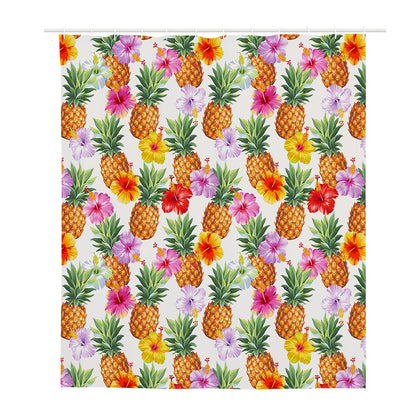 Hawaii Hibiscus Pineapple Pattern Print Polyester Shower Curtain