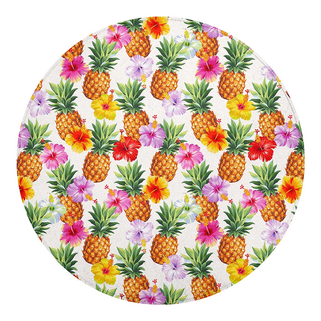 Hawaii Hibiscus Pineapple Pattern Print Round Blanket