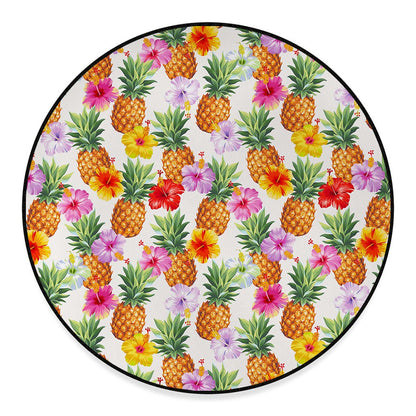 Hawaii Hibiscus Pineapple Pattern Print Round Floor Mat