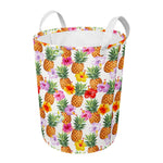 Hawaii Hibiscus Pineapple Pattern Print Round Laundry Basket