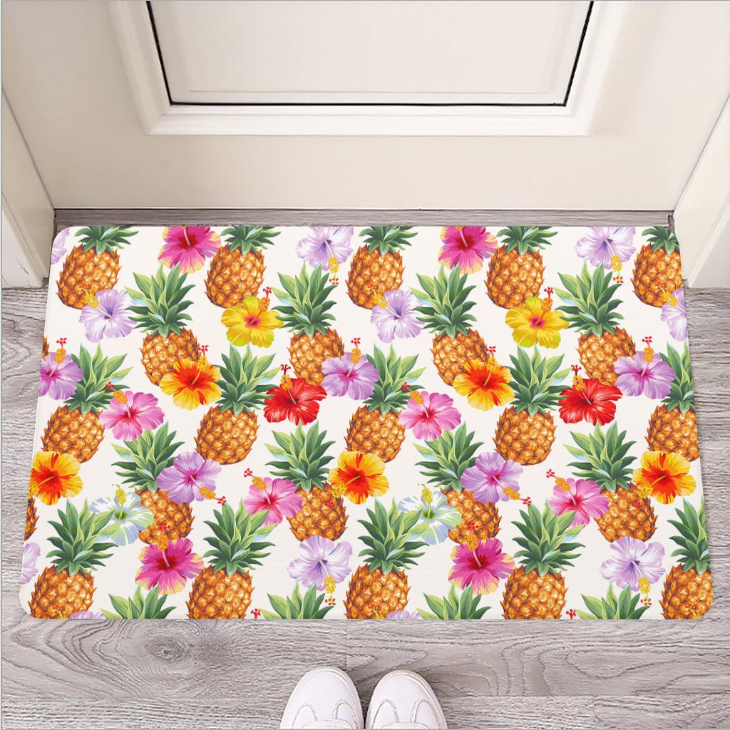 Hawaii Hibiscus Pineapple Pattern Print Rubber Doormat