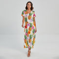 Hawaii Hibiscus Pineapple Pattern Print Short Sleeve Maxi Dress