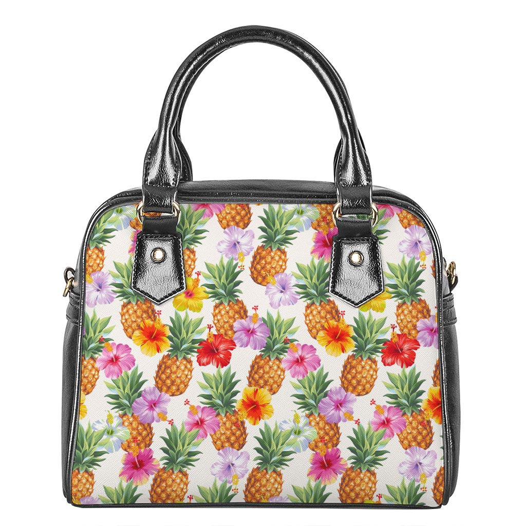 Hawaii Hibiscus Pineapple Pattern Print Shoulder Handbag