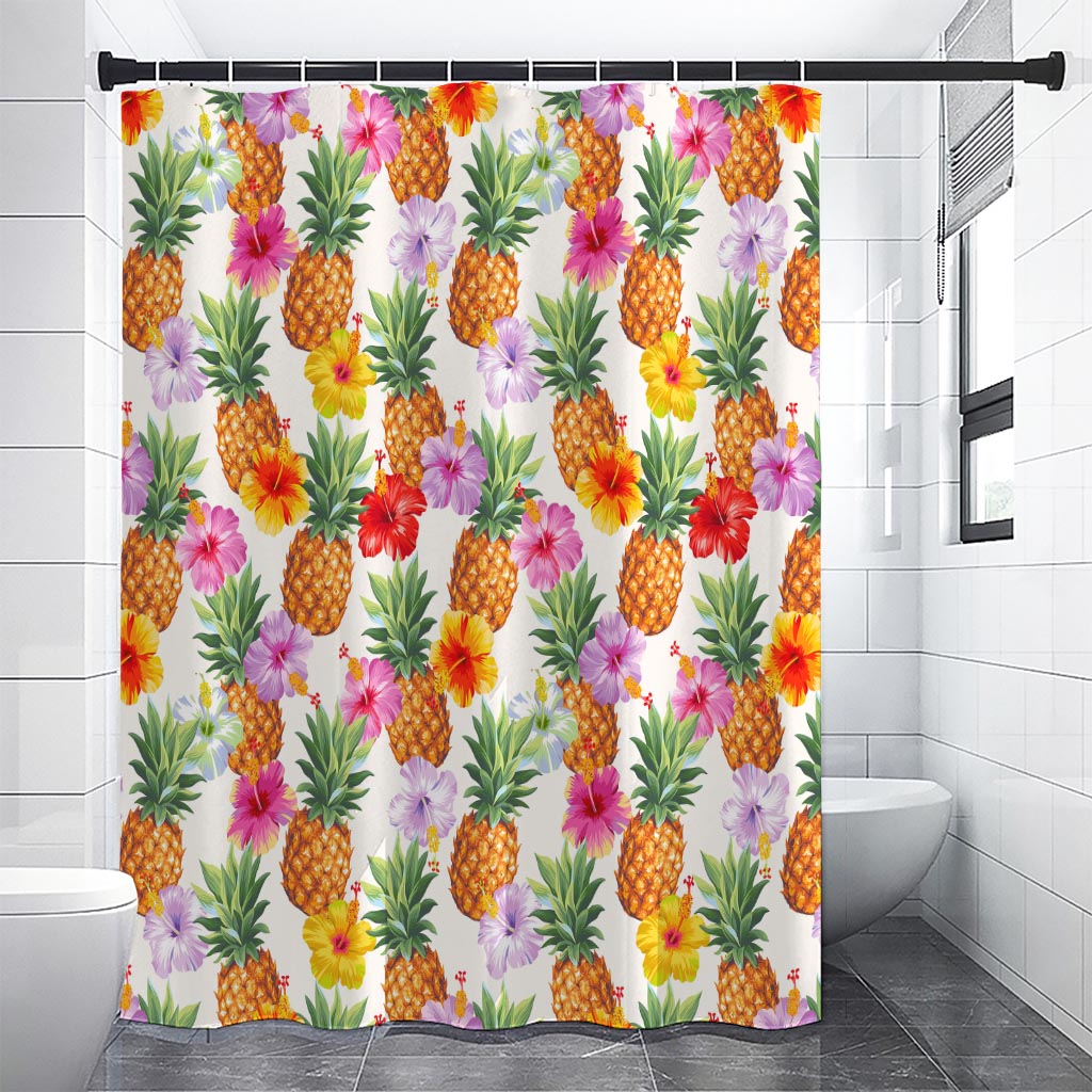 Hawaii Hibiscus Pineapple Pattern Print Shower Curtain