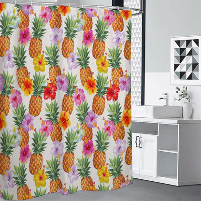 Hawaii Hibiscus Pineapple Pattern Print Shower Curtain