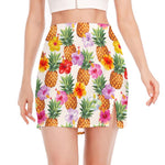 Hawaii Hibiscus Pineapple Pattern Print Side Slit Mini Skirt